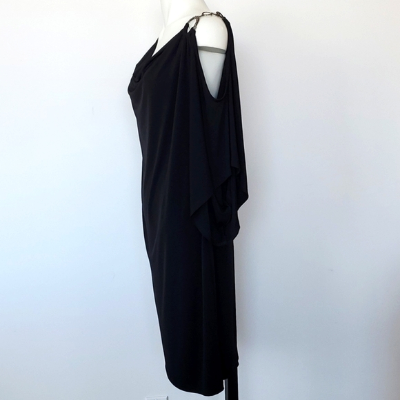Lori M Black Cold Shoulder Cutout Drape Neckline Wide Sleeve Dress Large - Picture 3 of 12
